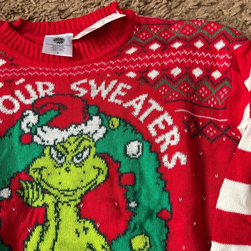 Dr. Seuss Red White Grinch Sweater NEW Kids Small All Your Sweaters Are Ugly